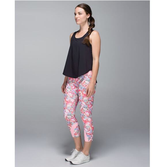 Lululemon Run Inspire Crop II All Luxtreme Flowabunga Pink Leggings Size 6 - Picture 1 of 12